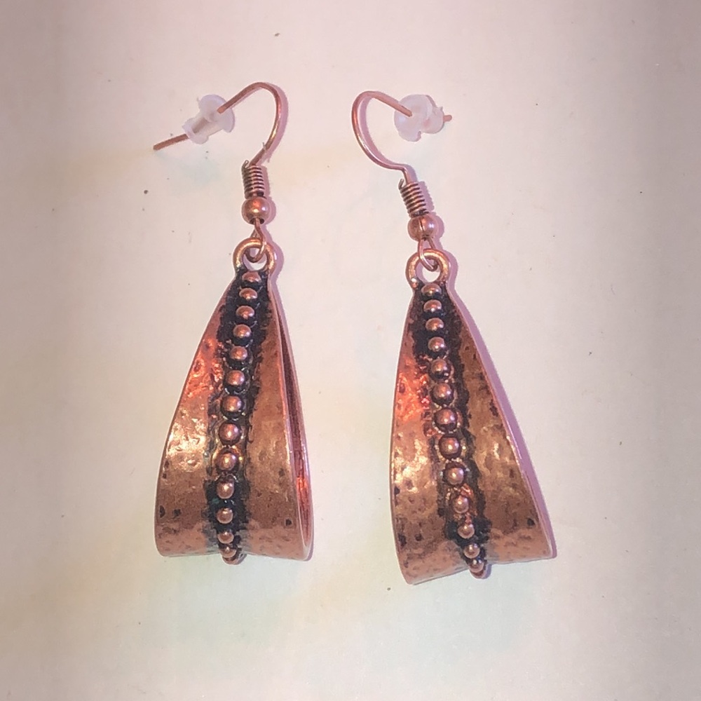 Copper Tone Teardrop Boho Dangle Earrings